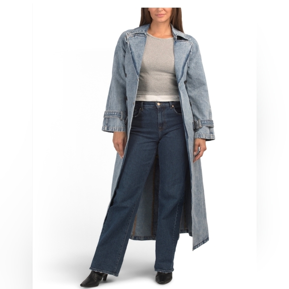 💙🔹️Avec Les Filles 🔹️vi ntage Blue relaxed Denim Maxi Trench Coat - Picture 4 of 4